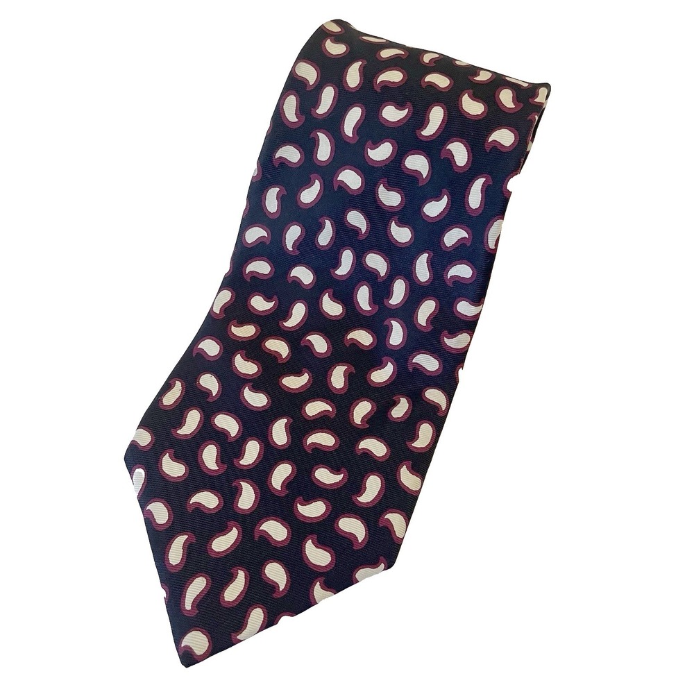 Liberty of London Silk Tie Mens Foulard Repp Paisley Black Maroon USA 57.5x3 3/8